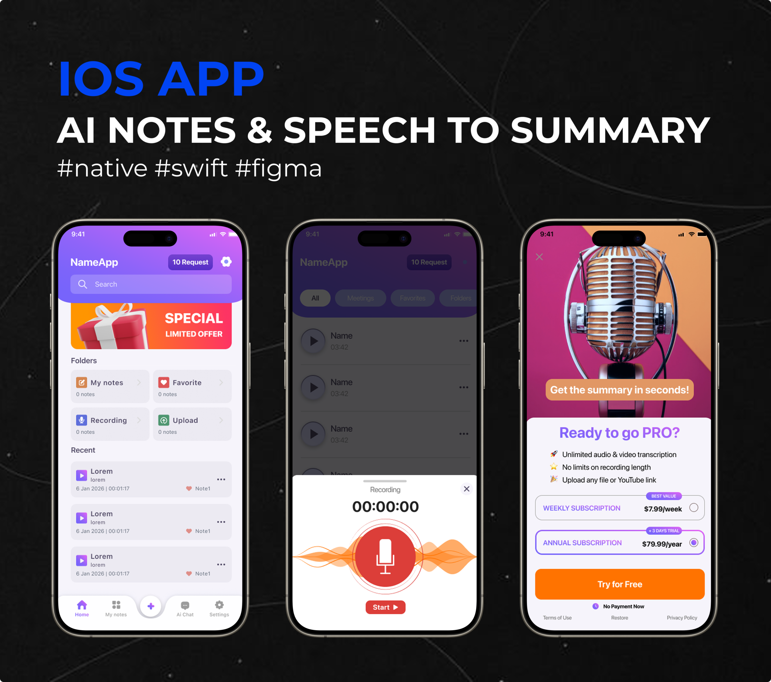 IOS APP – AI NOTES & SPEECH TO SUMMARY